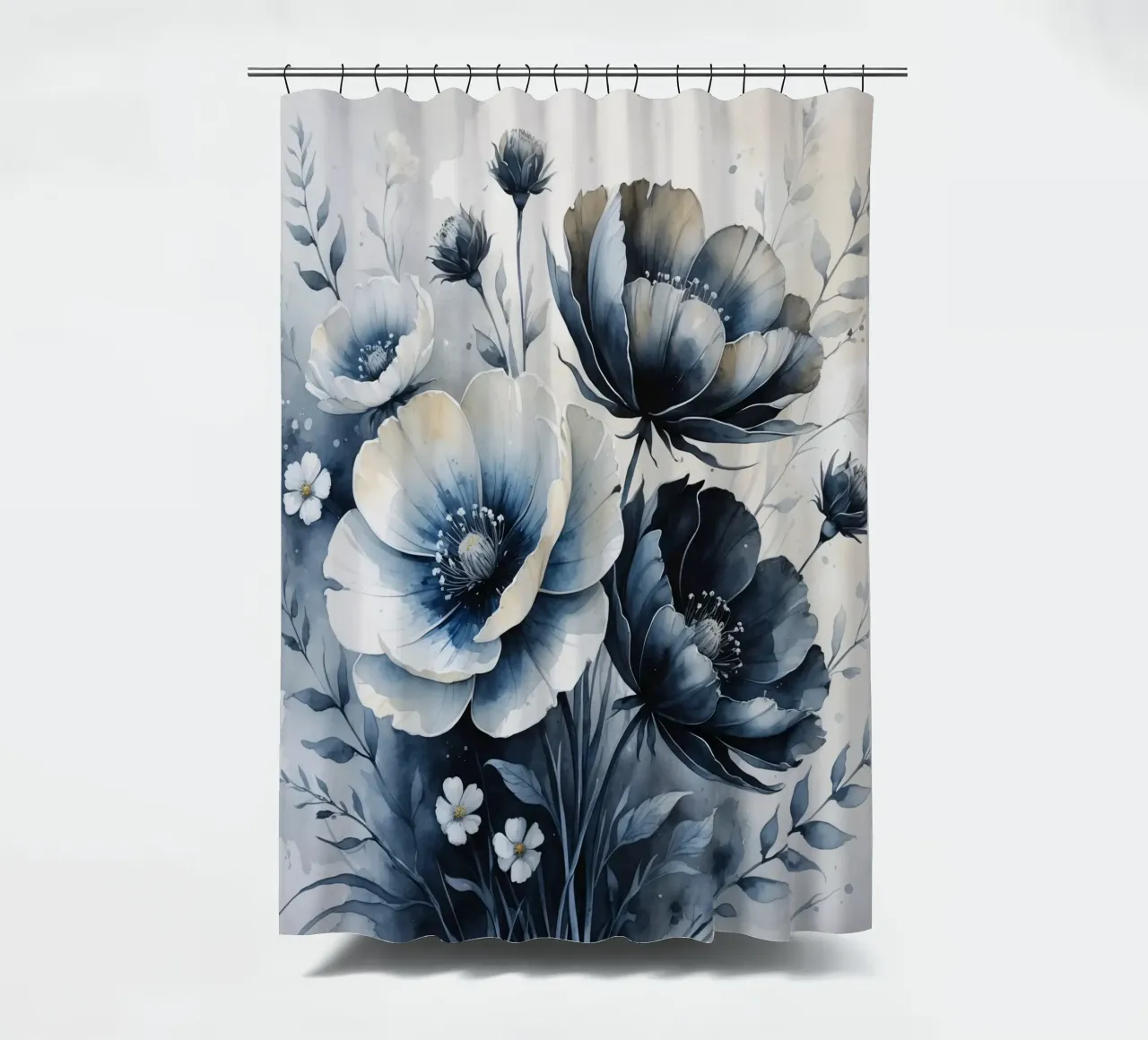 Composizione floreale con fiori bianchi e blu tenda da doccia da DesignDoodle