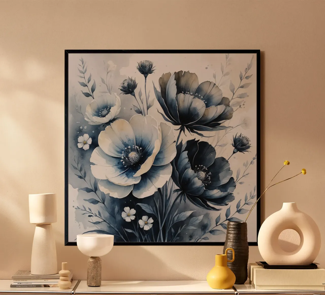 Composizione floreale con fiori bianchi e blu carta hahnemühle da DesignDoodle