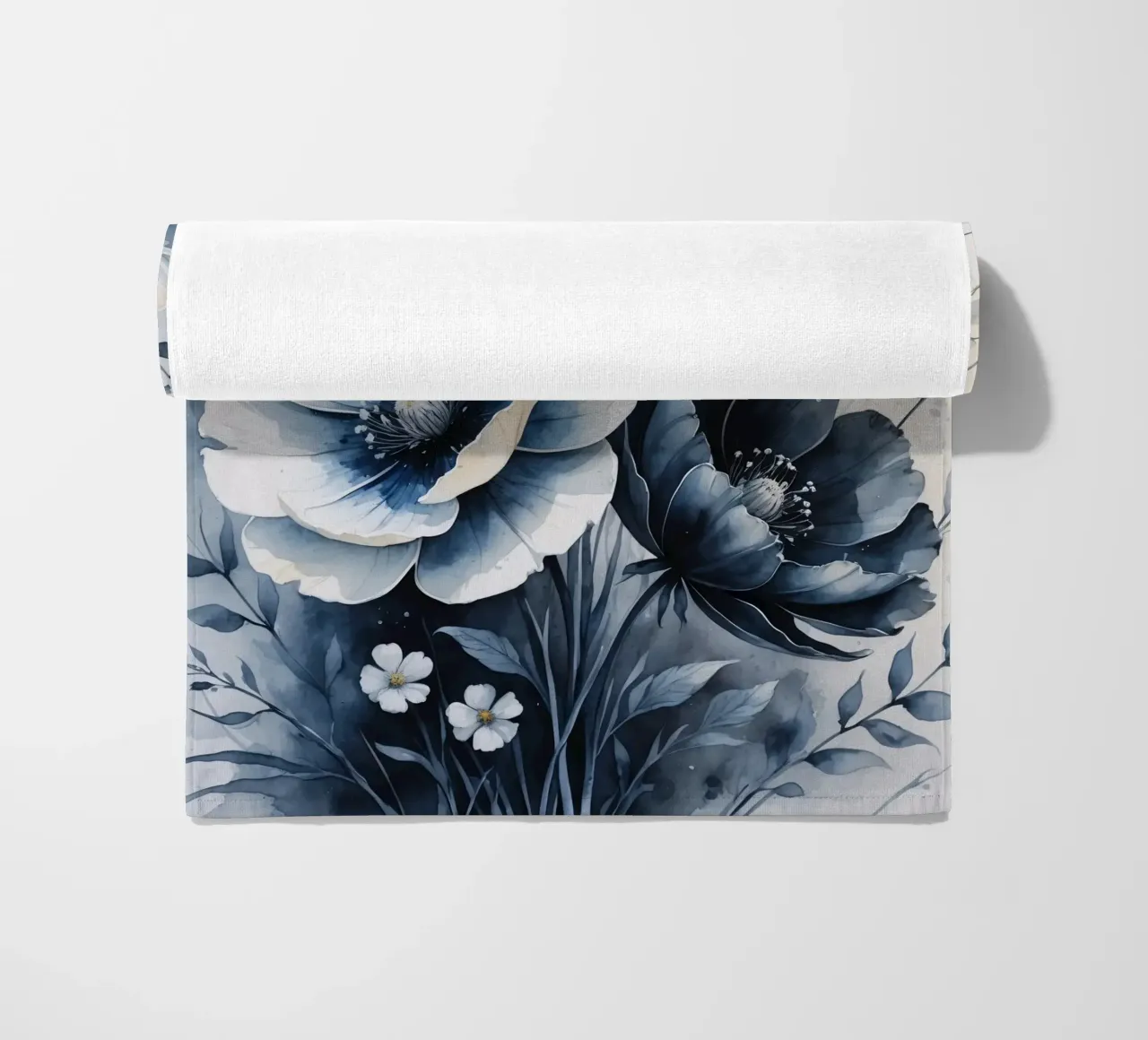 Composizione floreale con fiori bianchi e blu telo mare da DesignDoodle
