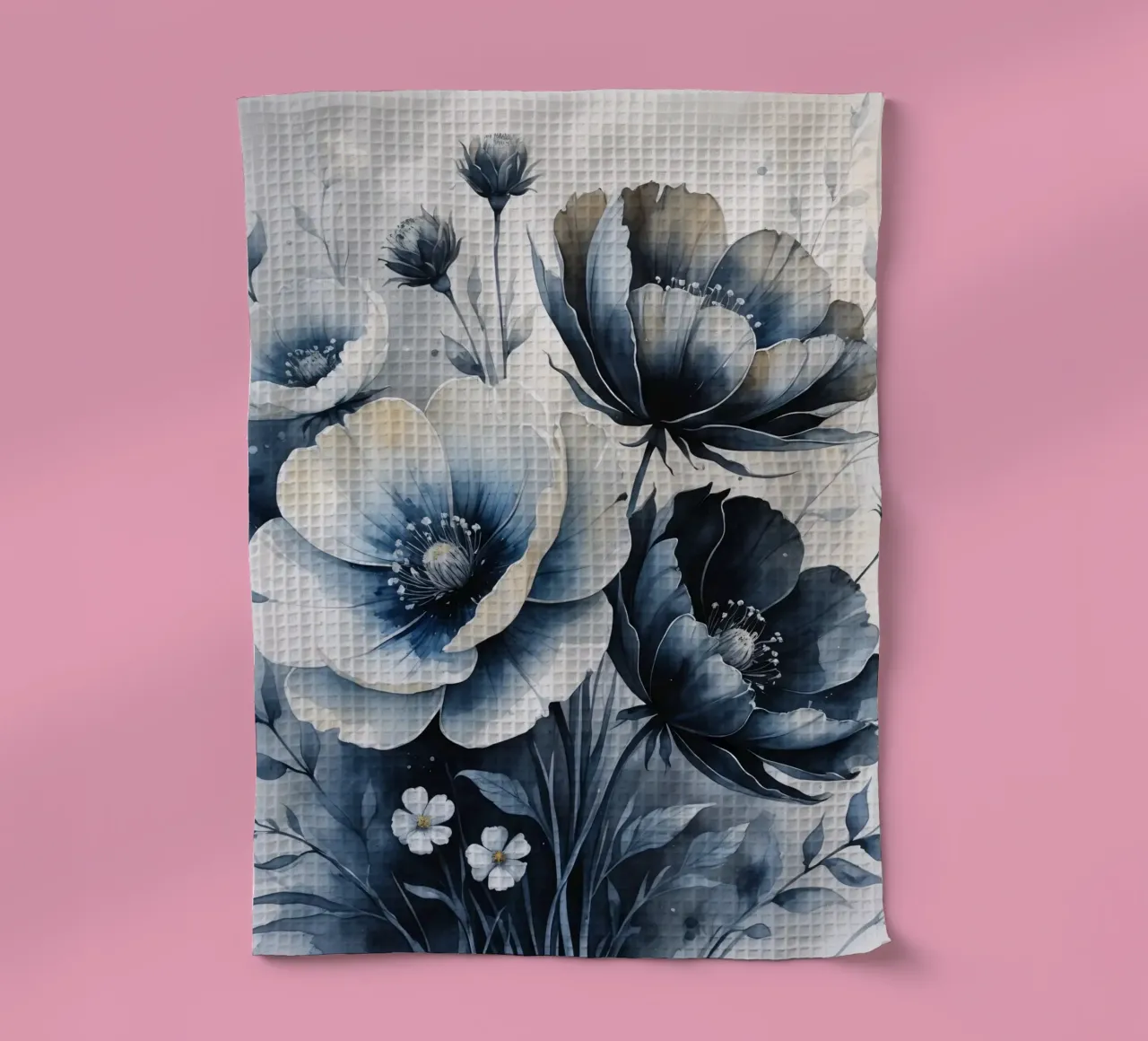 Composizione floreale con fiori bianchi e blu canovaccio da cucina da DesignDoodle