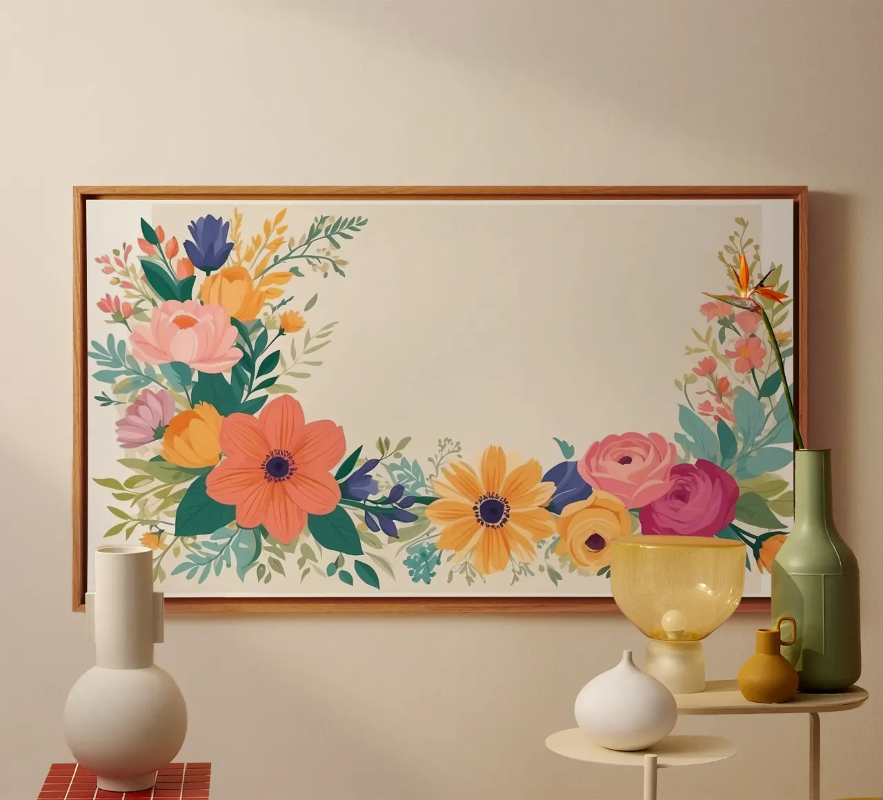 Composizione floreale con fiori vivaci in un vaso decorativo tela con Cornice a cassetta da DesignDoodle
