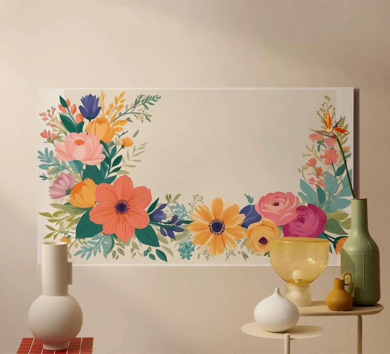 Composizione floreale con fiori vivaci in un vaso decorativo tela con Cornice a cassetta da DesignDoodle