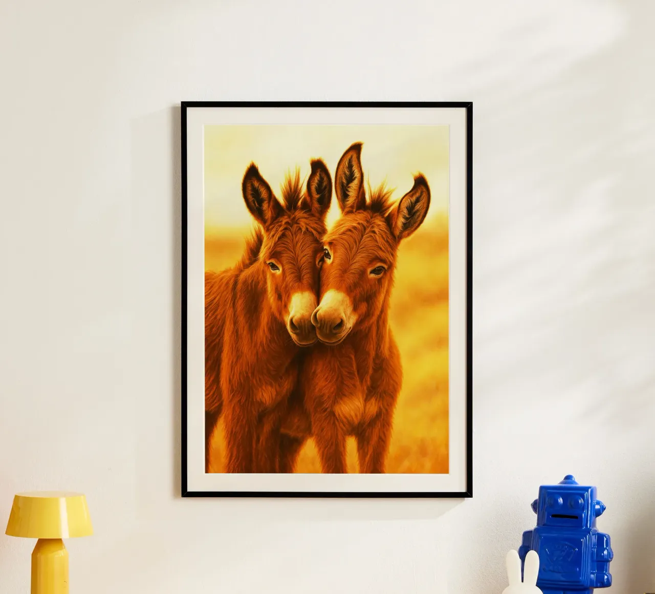 Coppia di asini artistici poster con telaio in legno da kukupuu