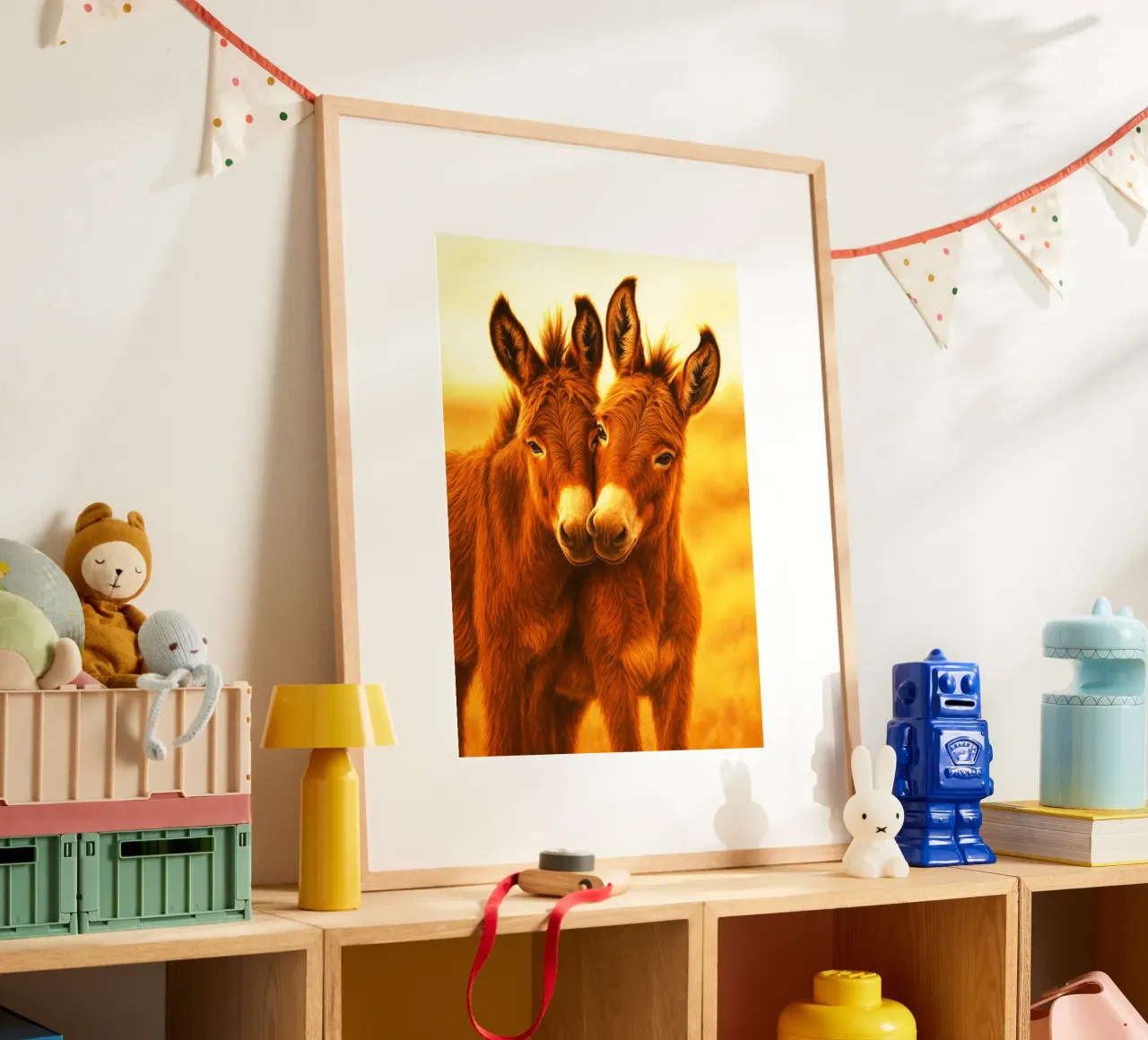 Coppia di asini artistici poster con telaio in legno da kukupuu