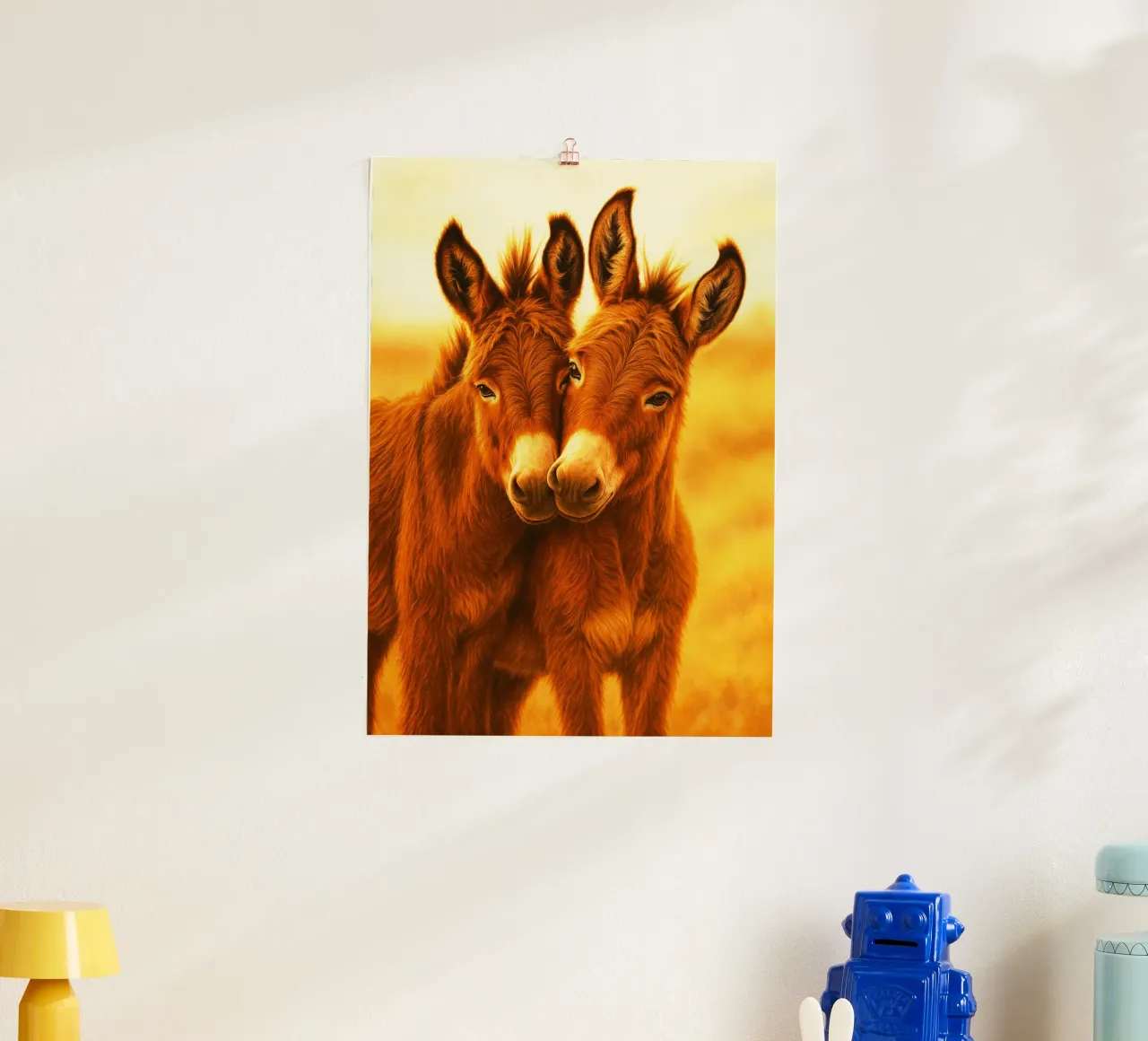 Coppia di asini artistici poster con telaio in legno da kukupuu
