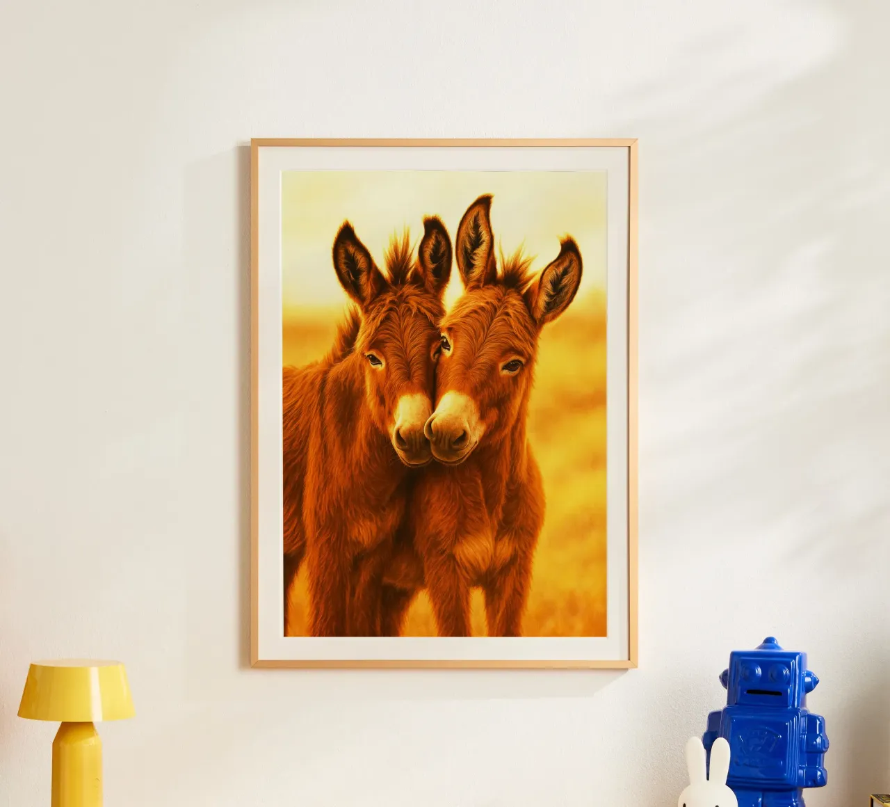 Coppia di asini artistici poster con telaio in legno da kukupuu