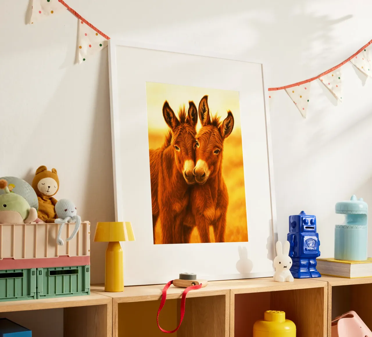 Coppia di asini artistici poster con telaio in legno da kukupuu