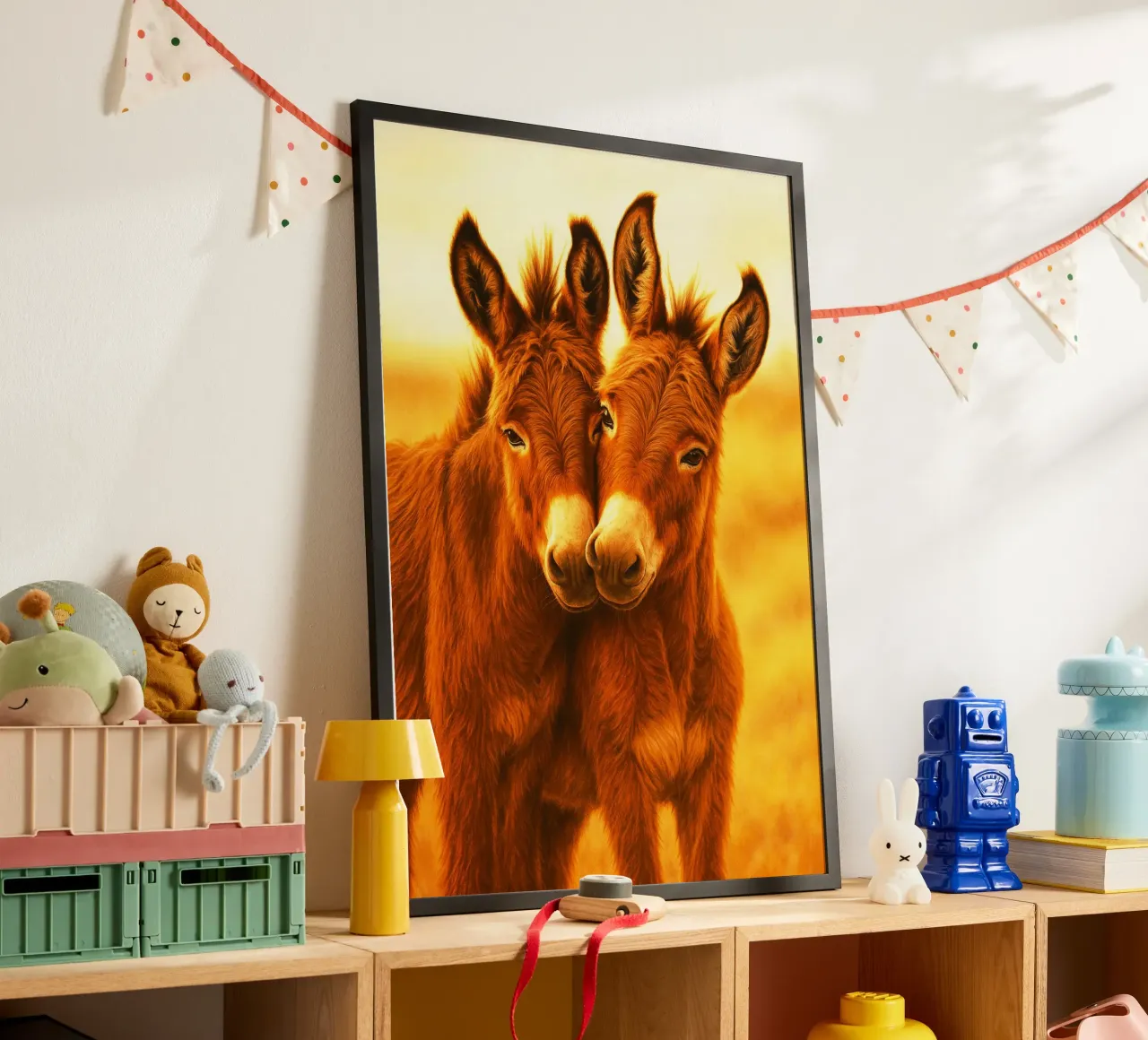 Coppia di asini artistici poster con telaio in legno da kukupuu