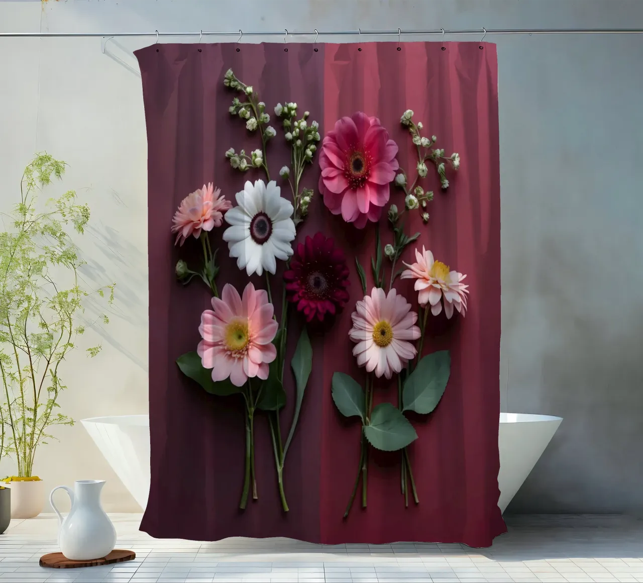 Composizione colorata di fiori freschi tenda da doccia da DesignDoodle