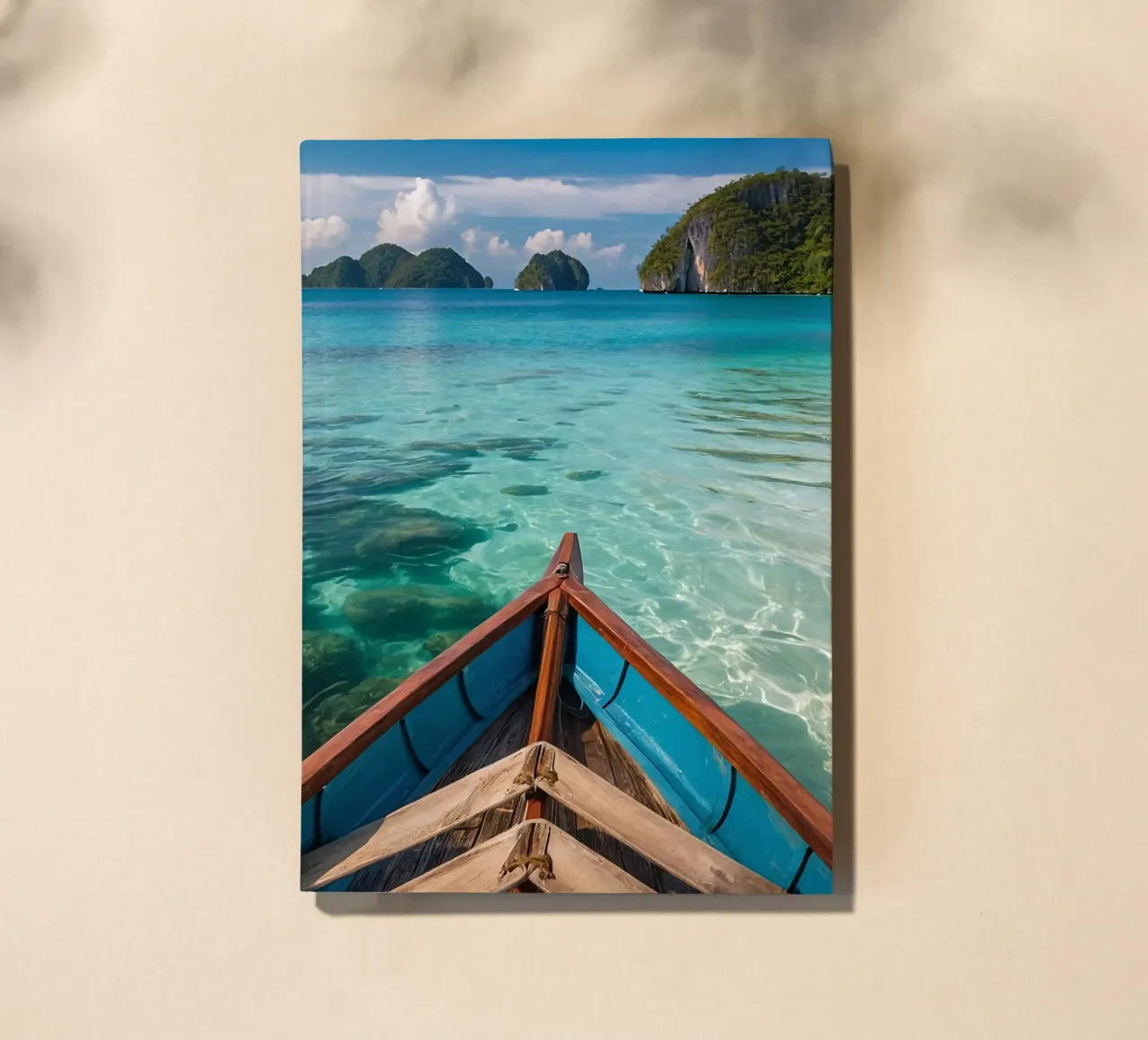 Serenity of wooden boat gliding through crystal clear water notebook by DesignDoodle