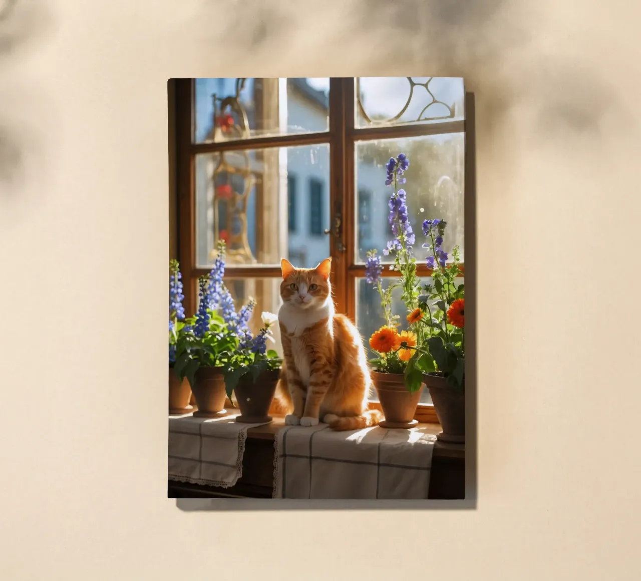 Ginger cat resting windowsill surrounded by colorful flow notebook by DesignDoodle