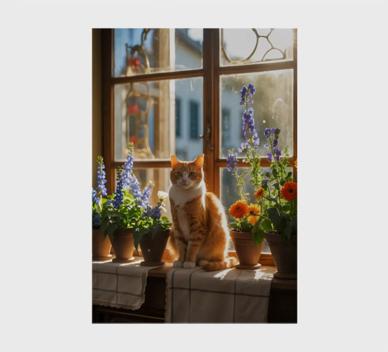 Ginger cat resting windowsill surrounded by colorful flow notebook by DesignDoodle
