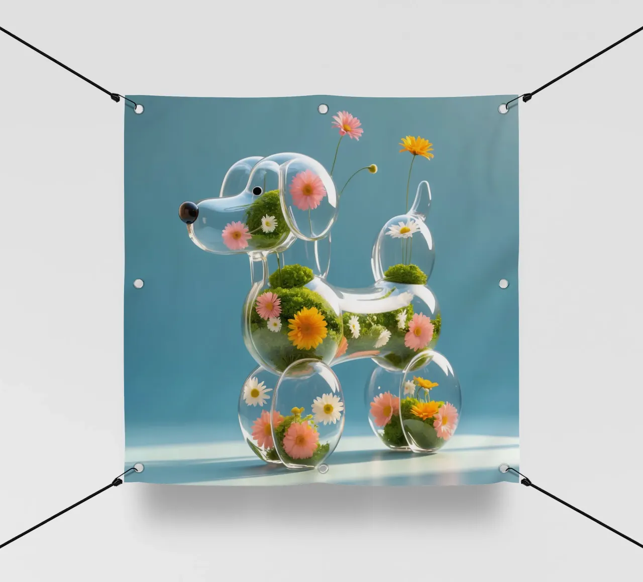 Scultura colorata di cane in vetro riempita di fiori telo in pvc da DesignDoodle