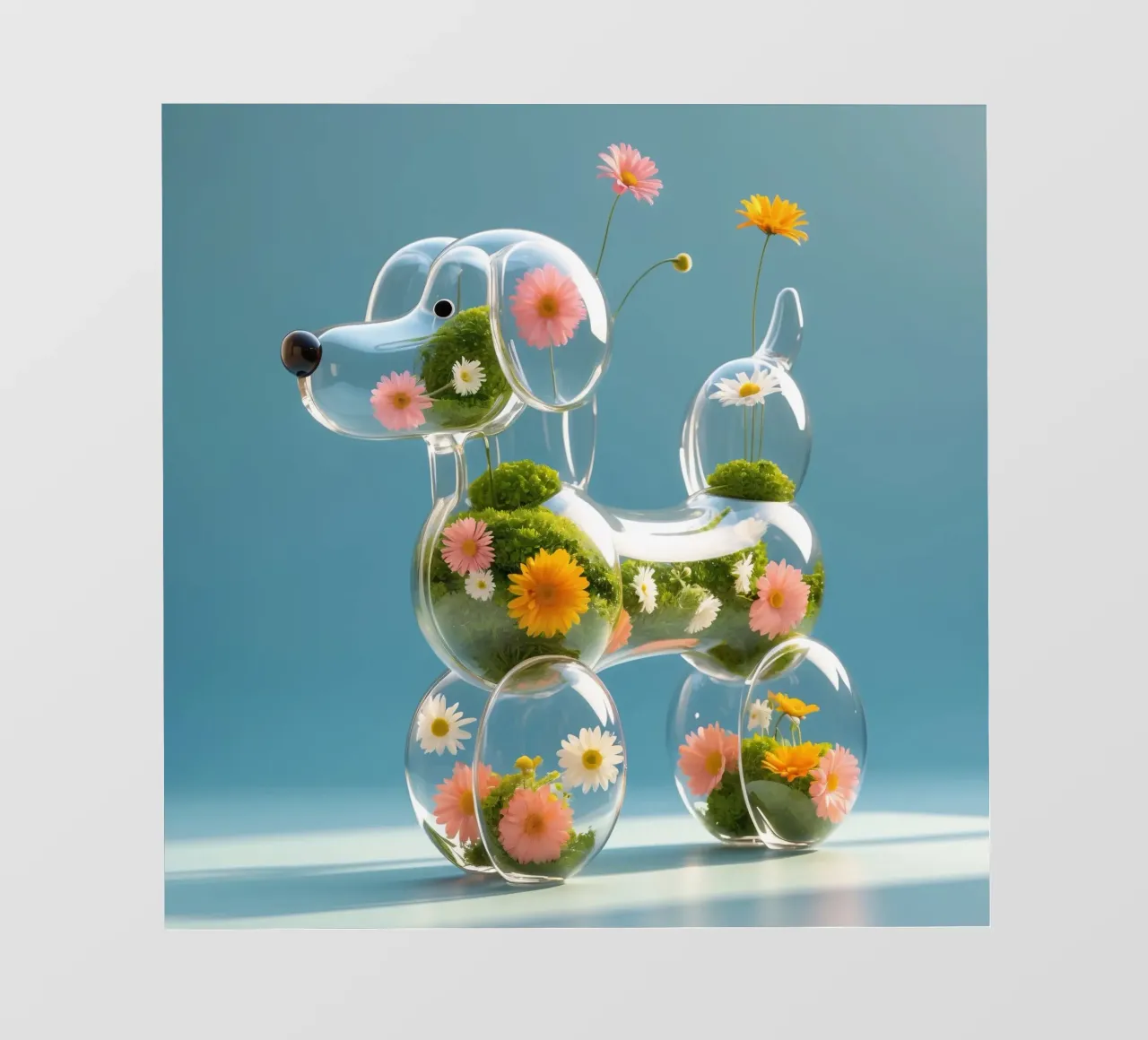 Scultura colorata di cane in vetro riempita di fiori telo in pvc da DesignDoodle