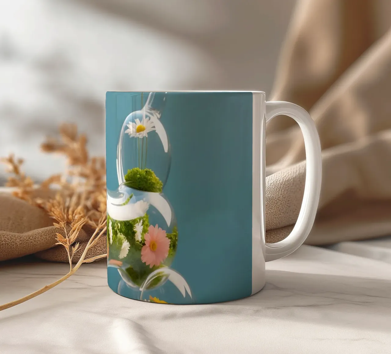 Scultura colorata di cane in vetro riempita di fiori tazza in ceramica da DesignDoodle