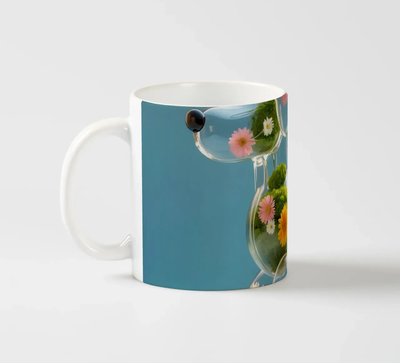 Scultura colorata di cane in vetro riempita di fiori tazza in ceramica da DesignDoodle