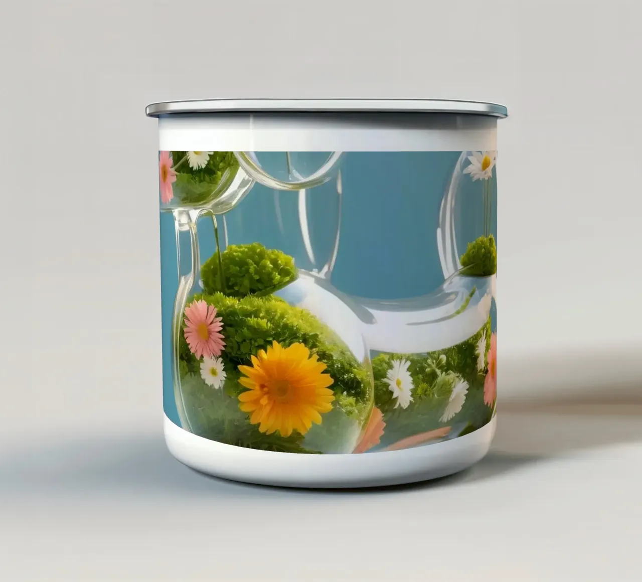 Scultura colorata di cane in vetro riempita di fiori tazza in smalto da DesignDoodle