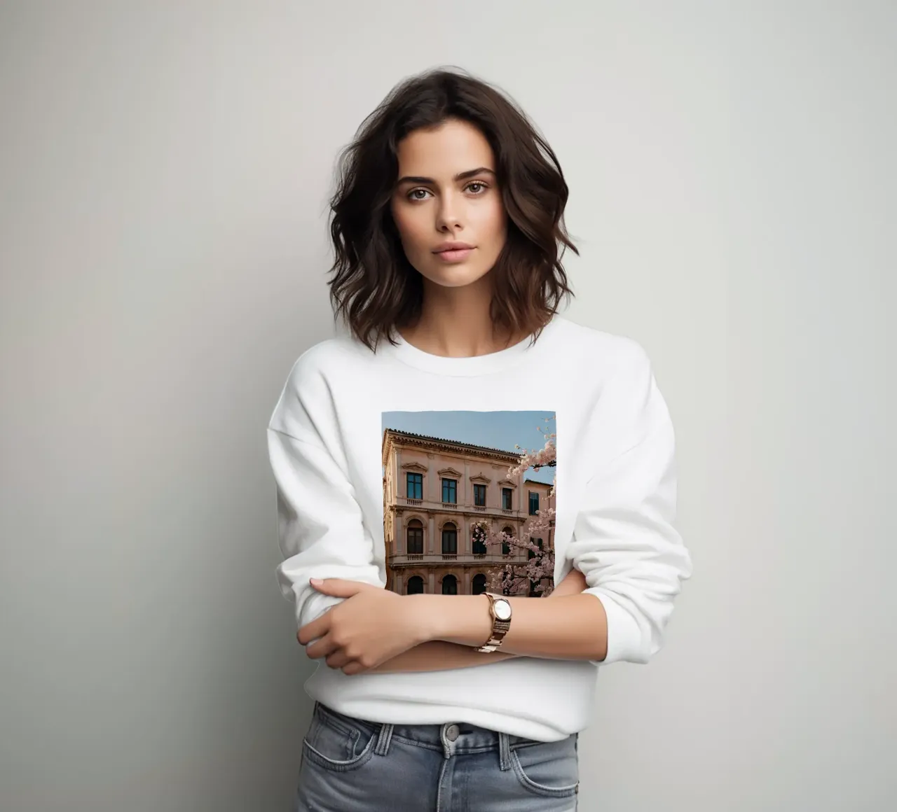 Bellissimo edificio storico con fiori di ciliegio in fiore felpa da DesignDoodle