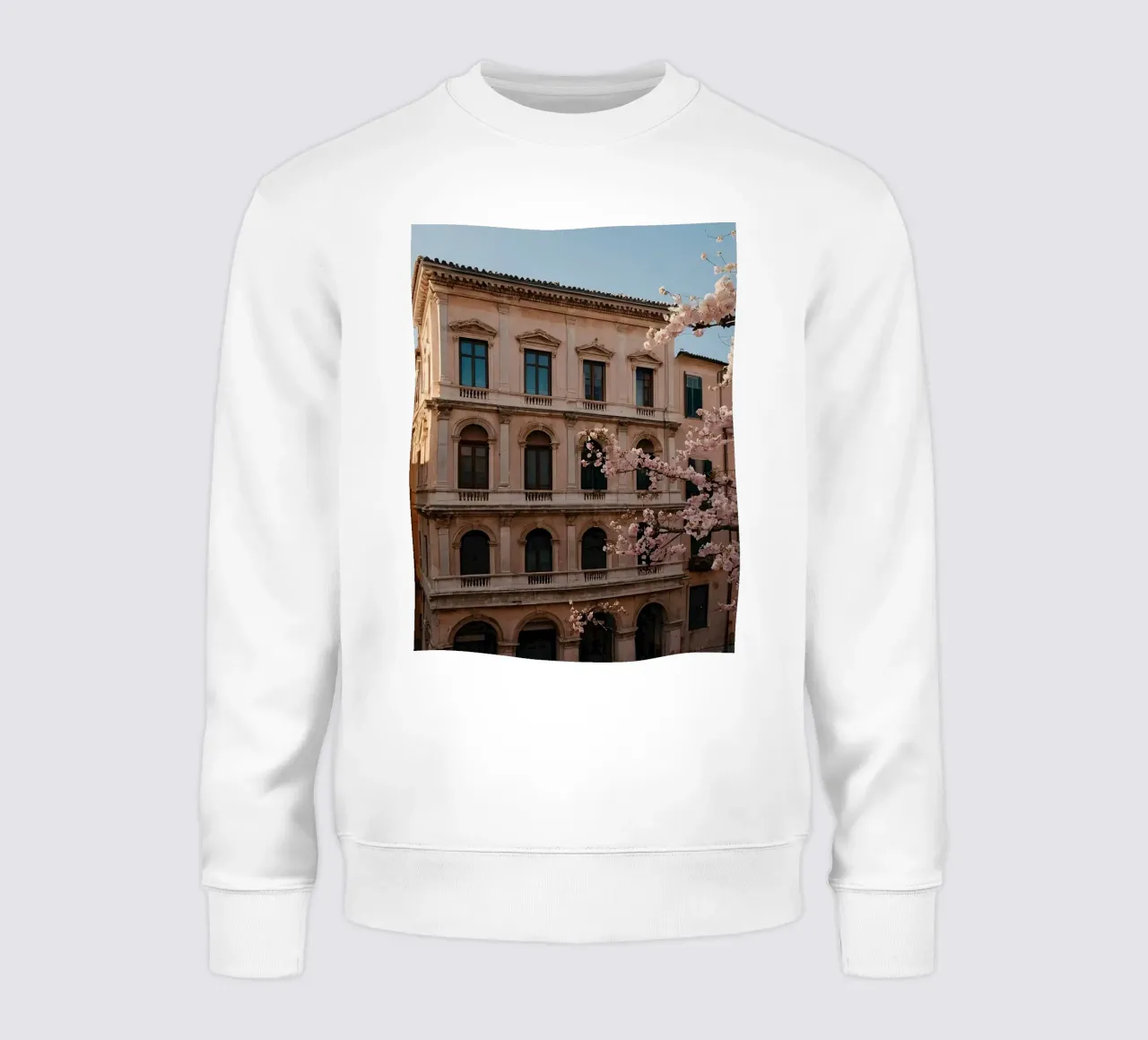 Bellissimo edificio storico con fiori di ciliegio in fiore felpa da DesignDoodle
