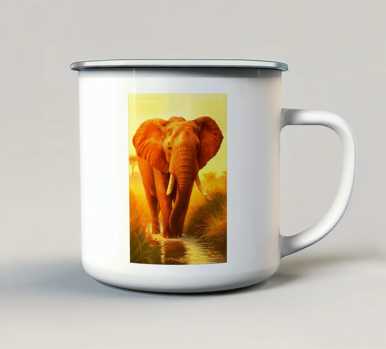 Elefante attraversa un piccolo fiume tazza in smalto da kukupuu