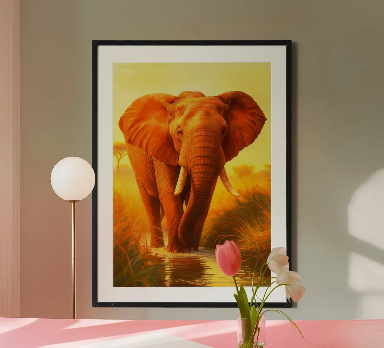 Elefante attraversa un piccolo fiume carta hahnemühle da kukupuu