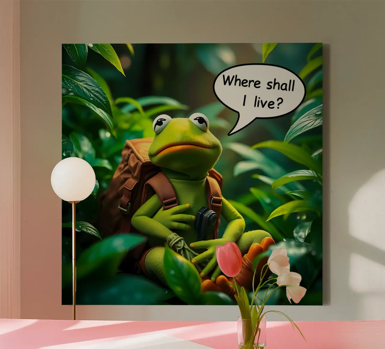 Kermit fragt: "Wo soll ich wohnen?" Leinwand von Anita's Dream