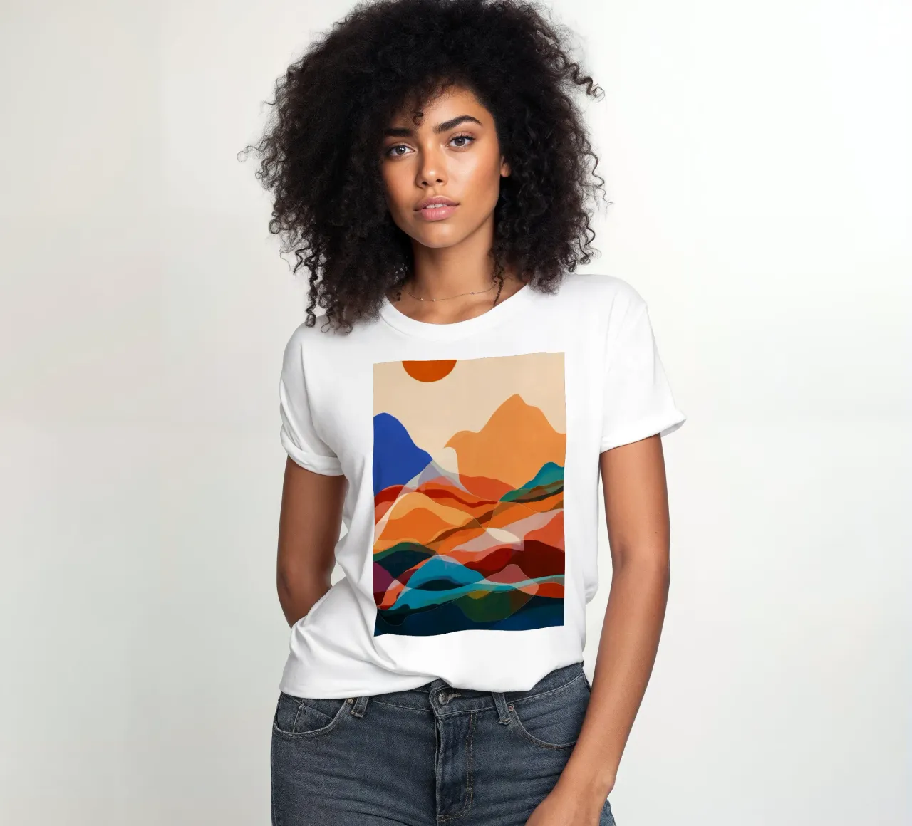 Mountain Echo Sunset women's fitted t-shirt by Arcane Shade