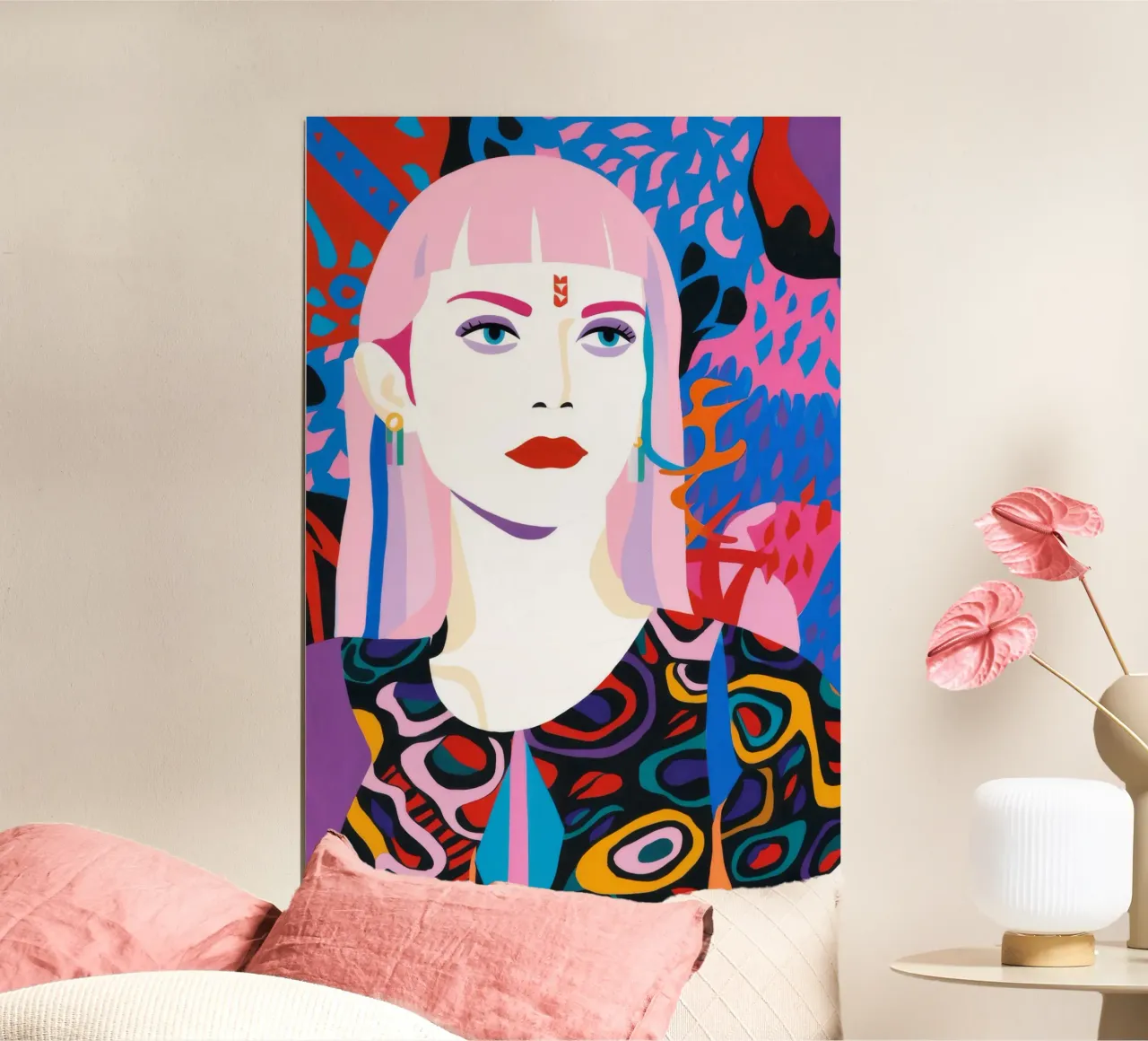 Sguardo sacro al neon poster con telaio in legno da Arcane Shade