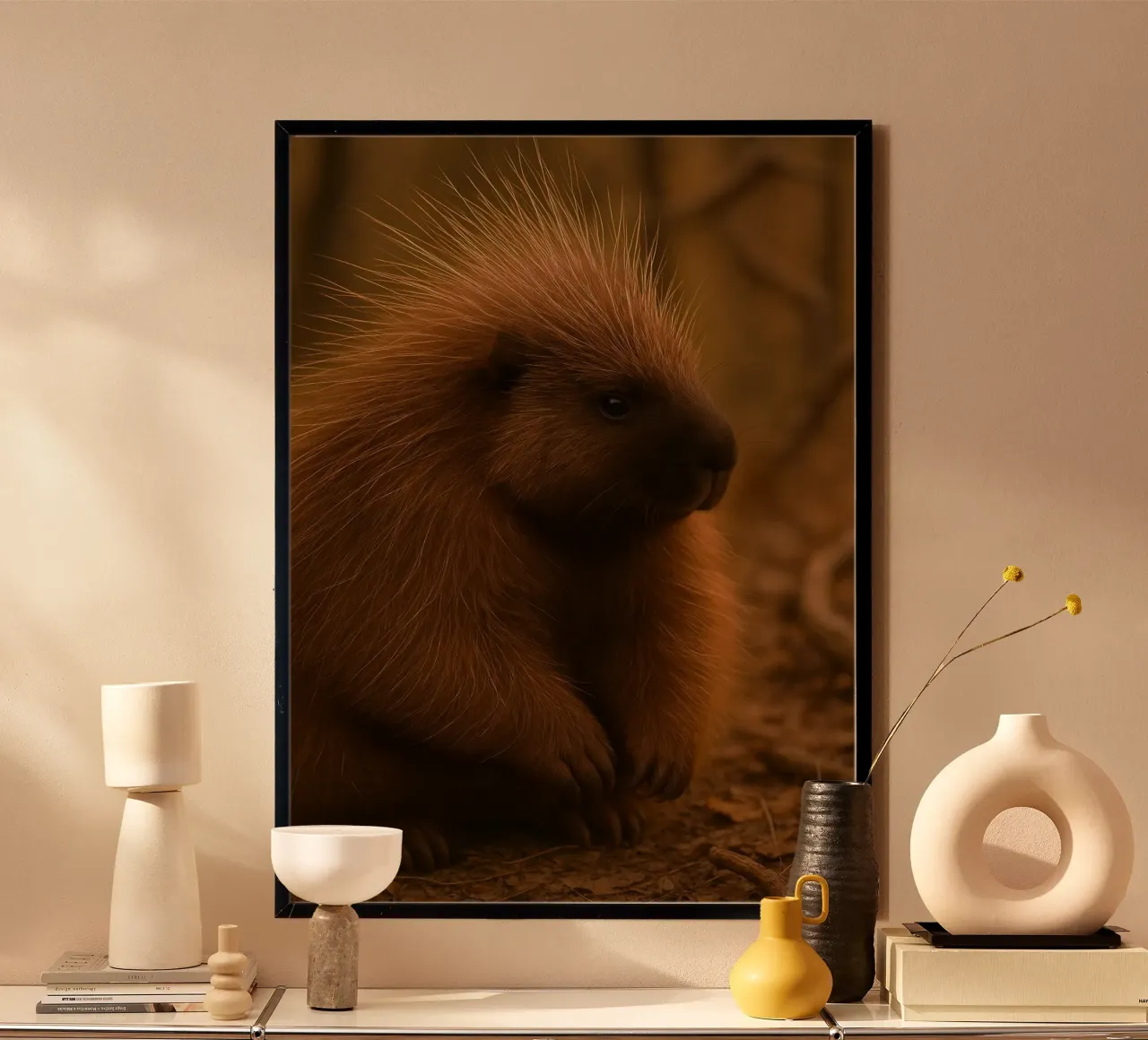 Faccia buffa da riccio poster con telaio in legno da kukupuu