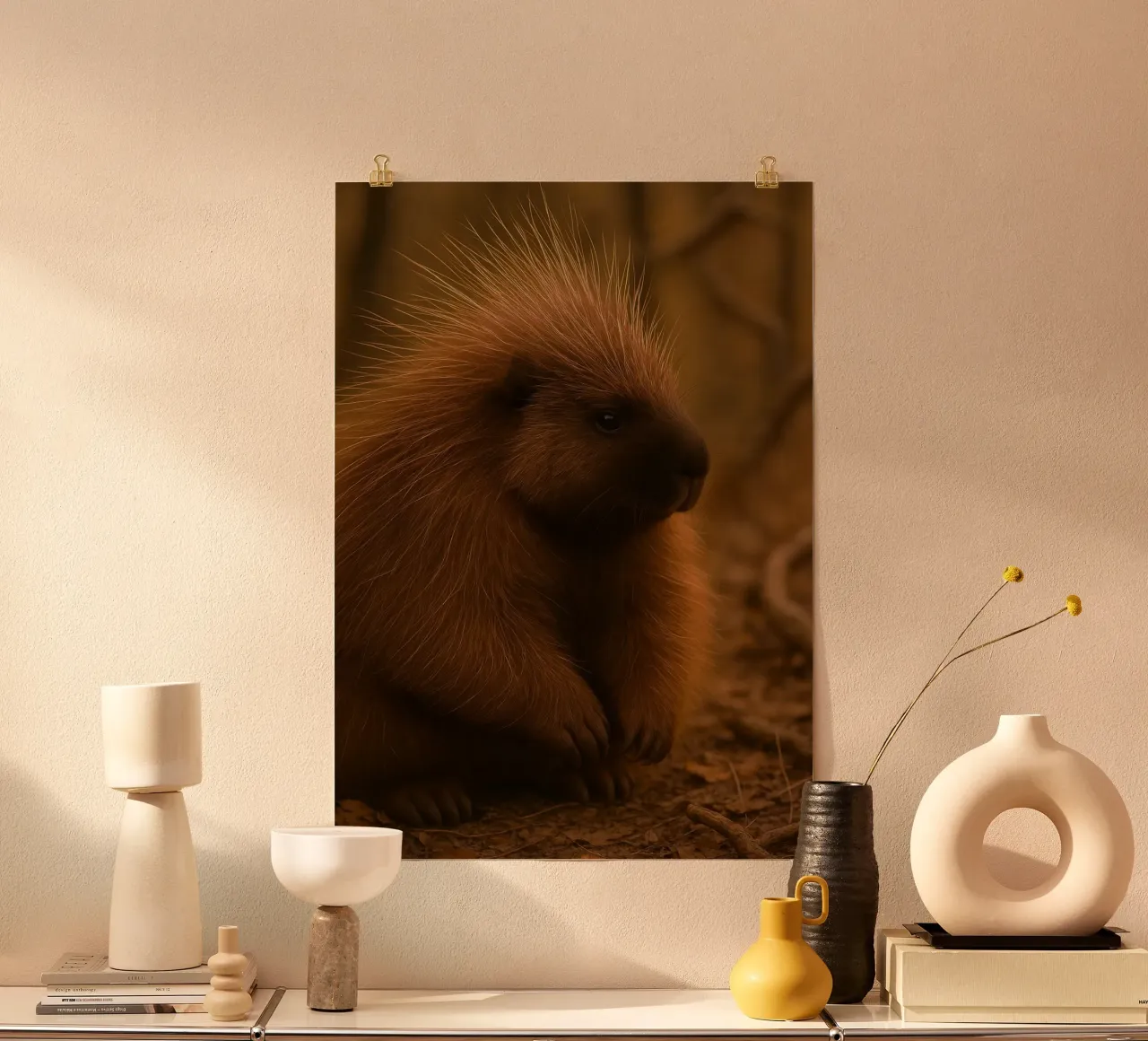 Faccia buffa da riccio poster con telaio in legno da kukupuu