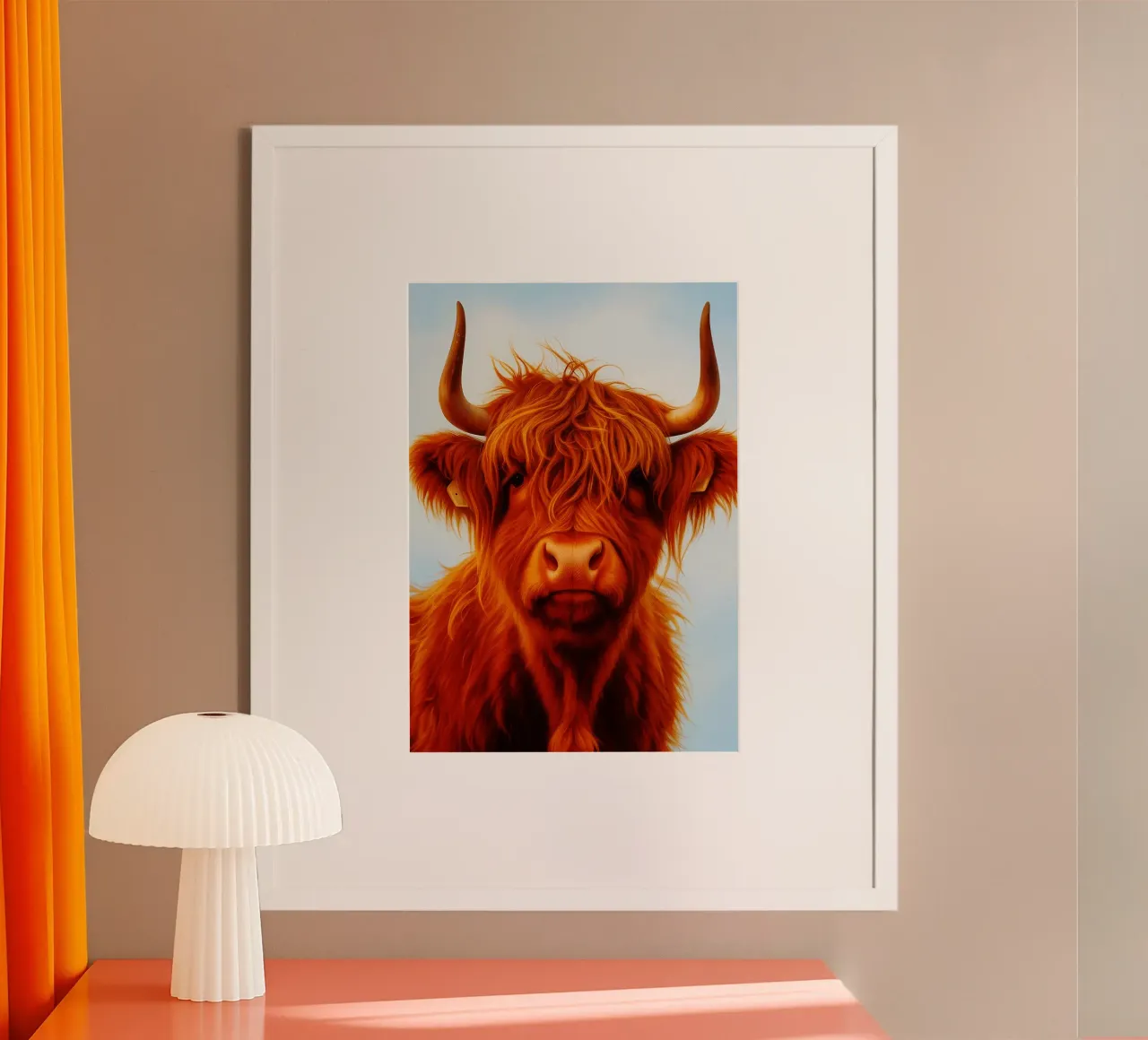 Faccia di mucca Highland poster con telaio in legno da kukupuu