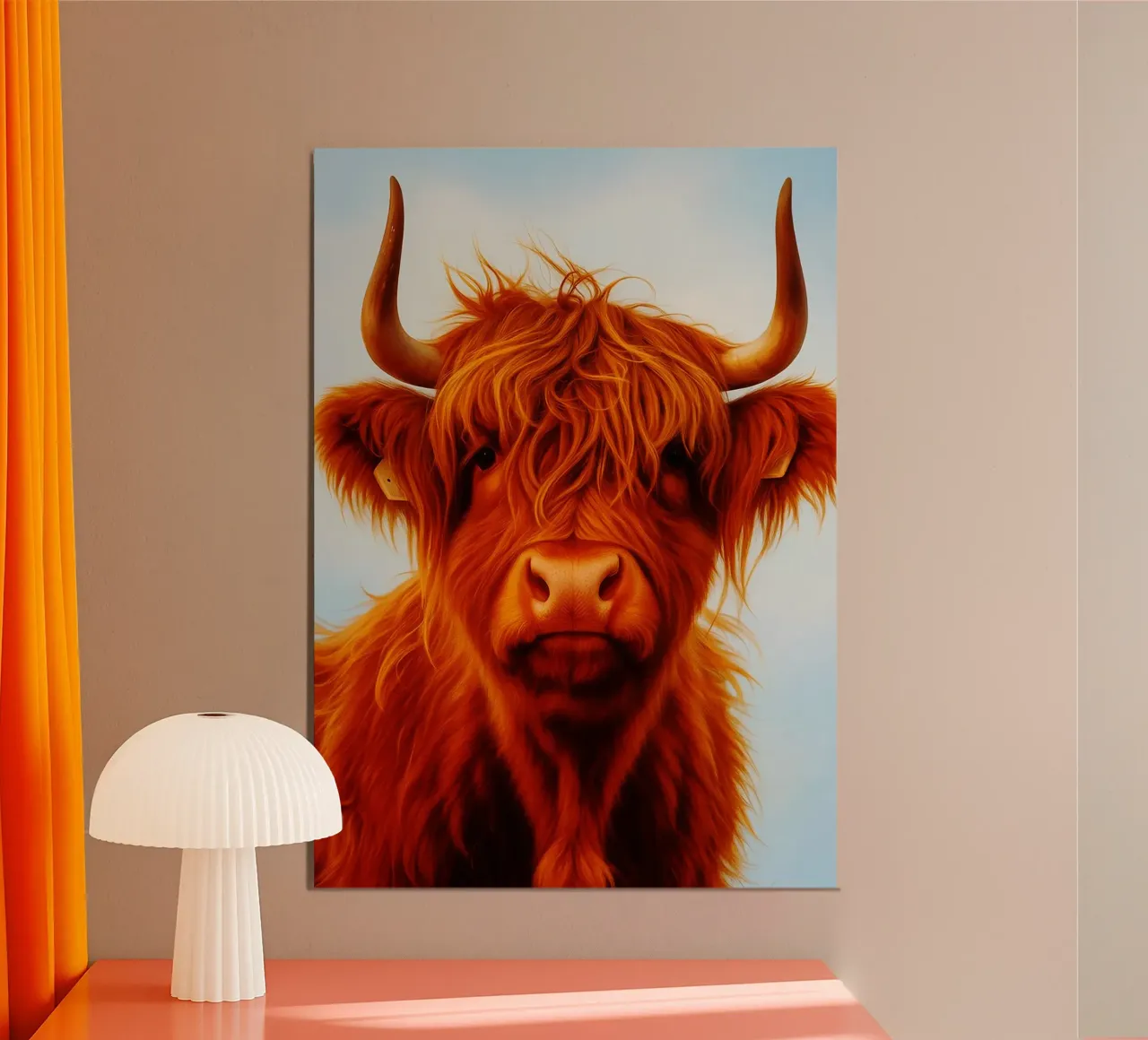 Faccia di mucca Highland poster con telaio in legno da kukupuu