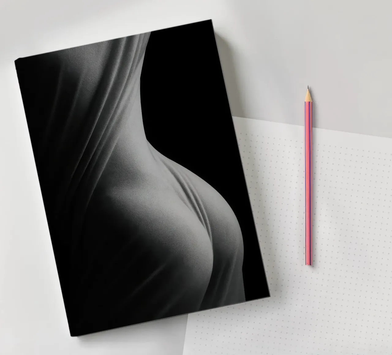 Paris sensuel - Draped in light on taut shapes notebook by Black & White