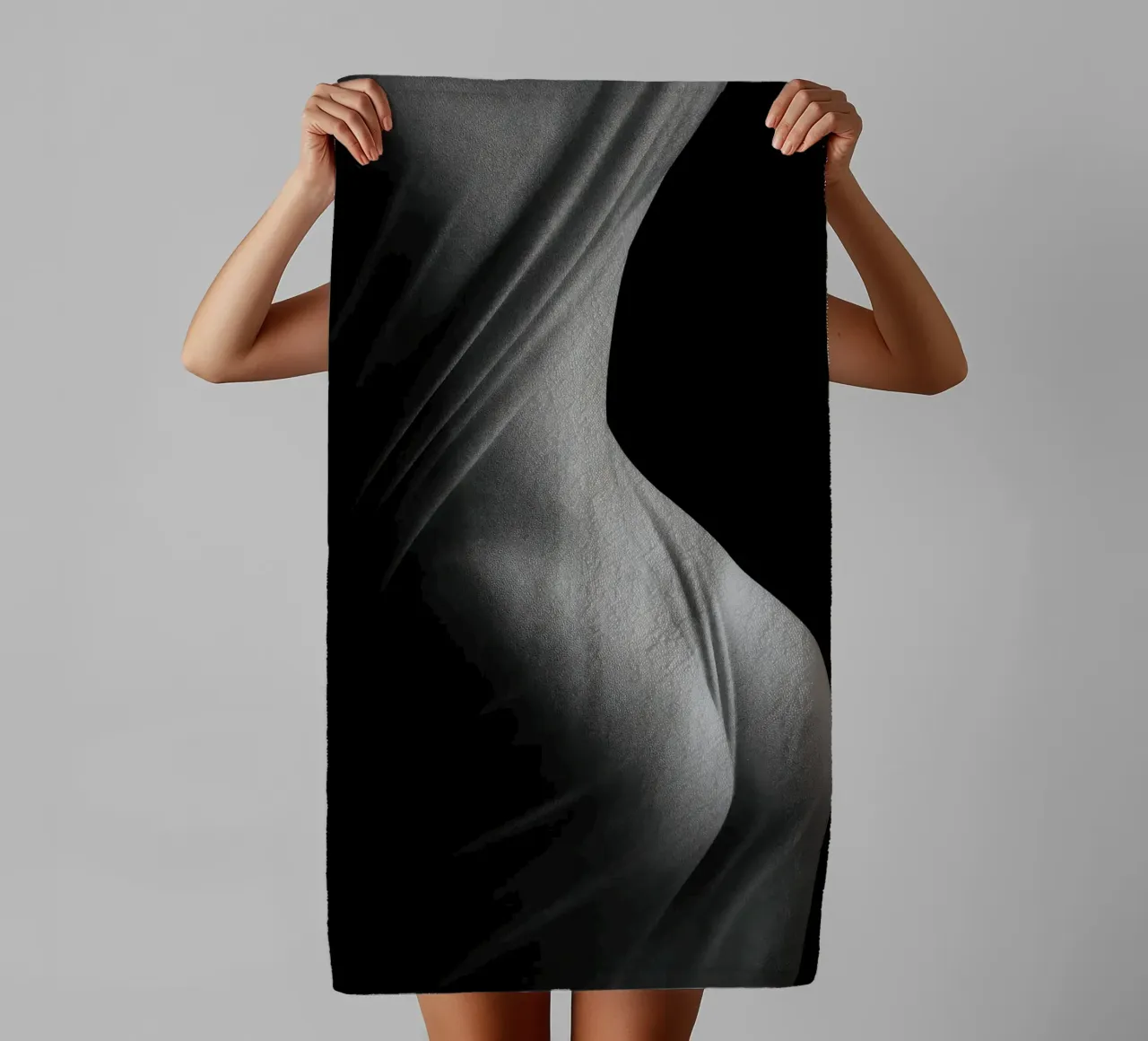 Paris sensuel - Draped in light on taut shapes towel by Black & White