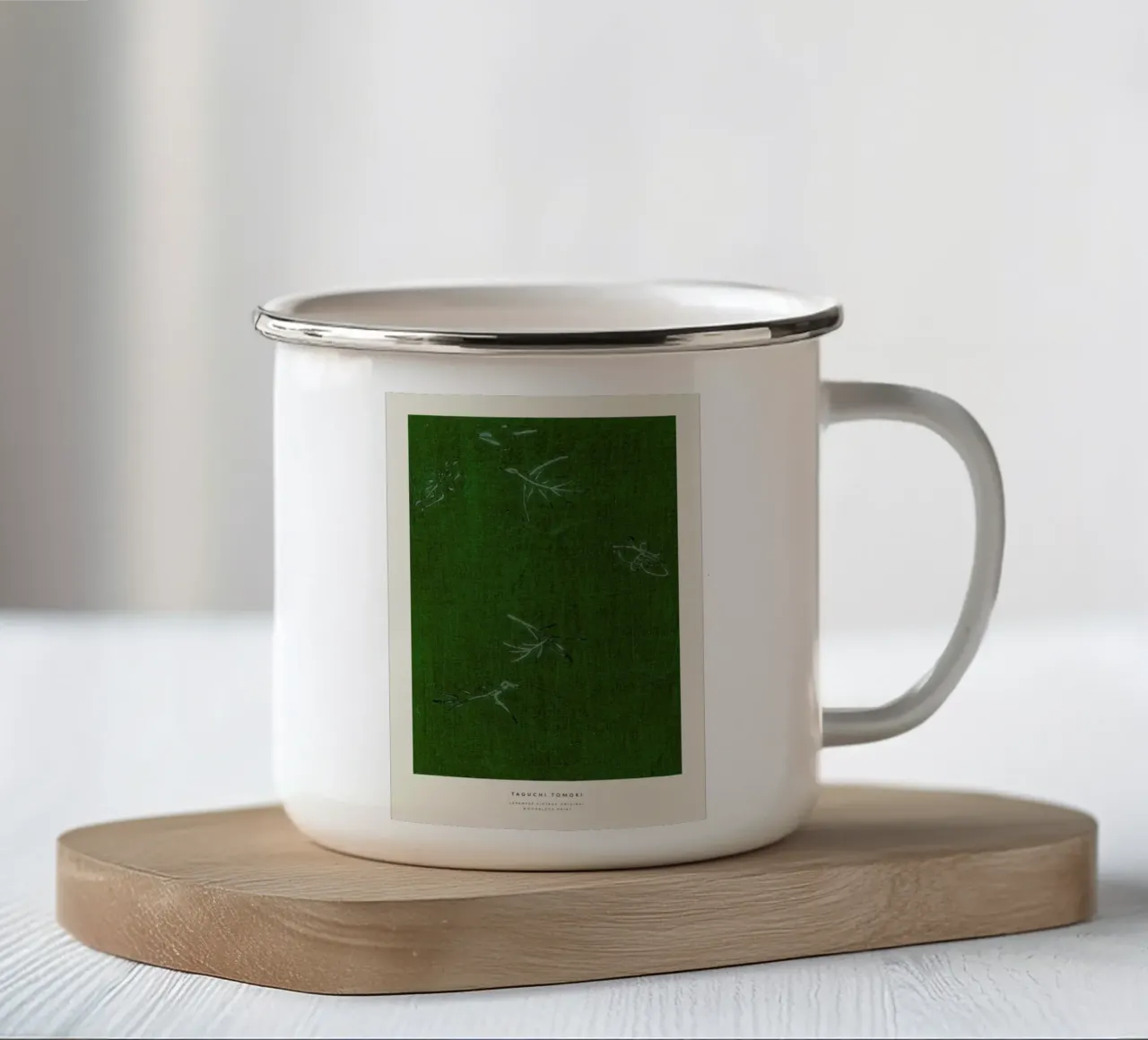 Tomoki - Japanese Woodblock Print taza de esmalte de Vintage by JUNIQE