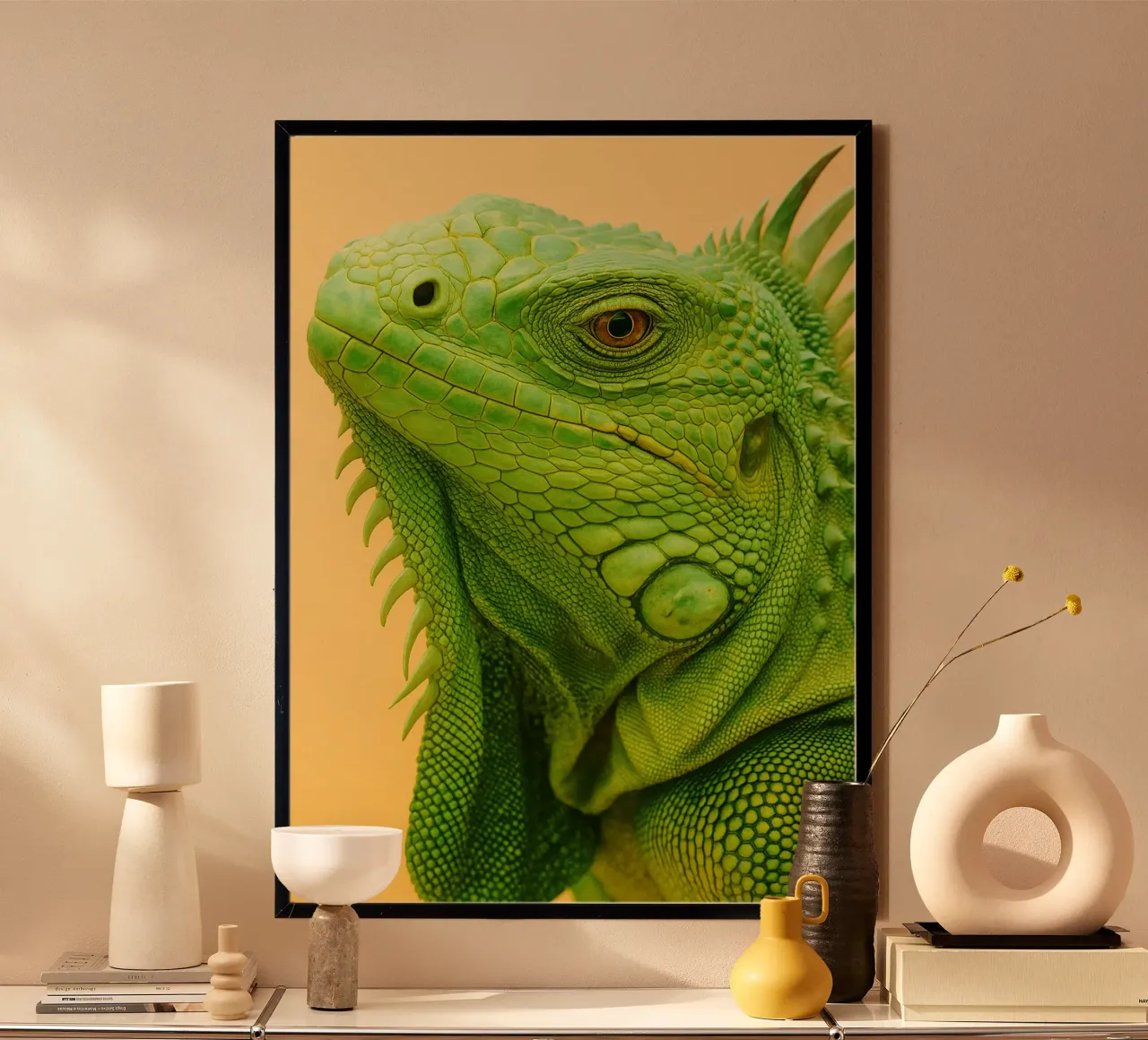 Faccia da iguana poster con telaio in alluminio da kukupuu