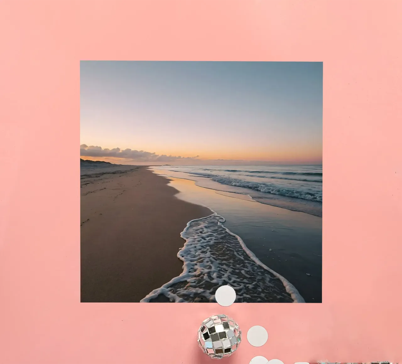 Serene beach at sunset with gentle waves lapping at the shor sticker by DesignDoodle