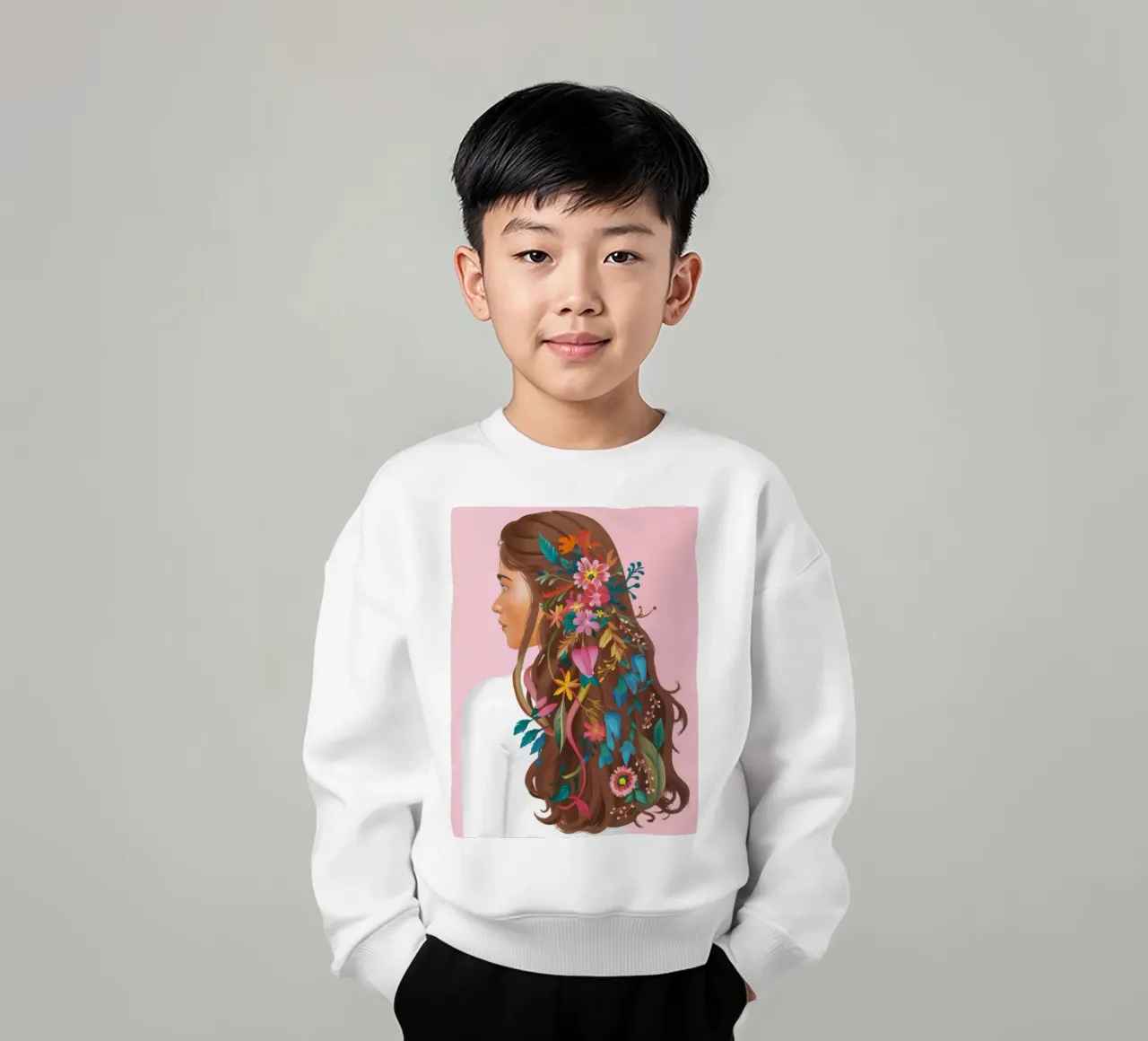 Floral Hair Reverie kids sweatshirt by Arcane Shade