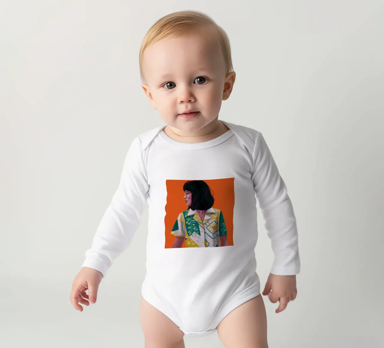 Retro Gaze Tropic long-sleeve baby romper by Arcane Shade