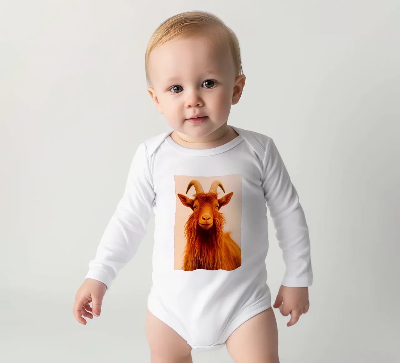 Mountain Goat Face long-sleeve baby romper by kukupuu