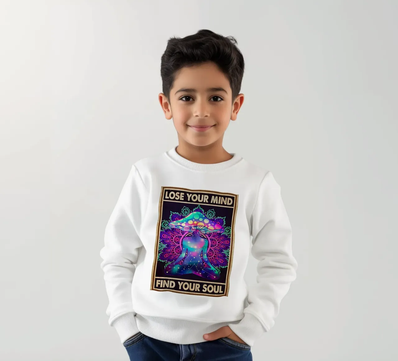 Yoga Meisje Paddestoel Verlies je verstand, vind je ziel kinder sweatshirt van Aaronshop