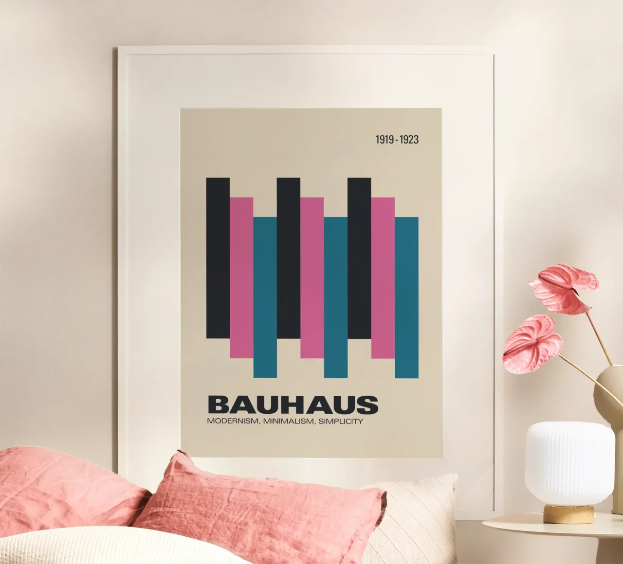 Buntes geometrisches Bauhaus Modernismus Ausstellungsplakat Poster von THE MOTIVATED TYPE