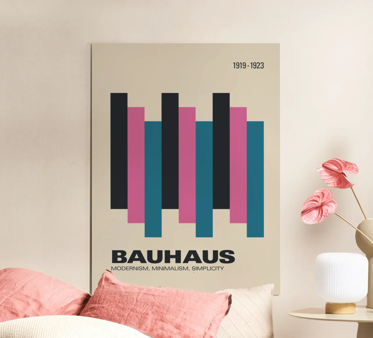 Buntes geometrisches Bauhaus Modernismus Ausstellungsplakat Poster von THE MOTIVATED TYPE