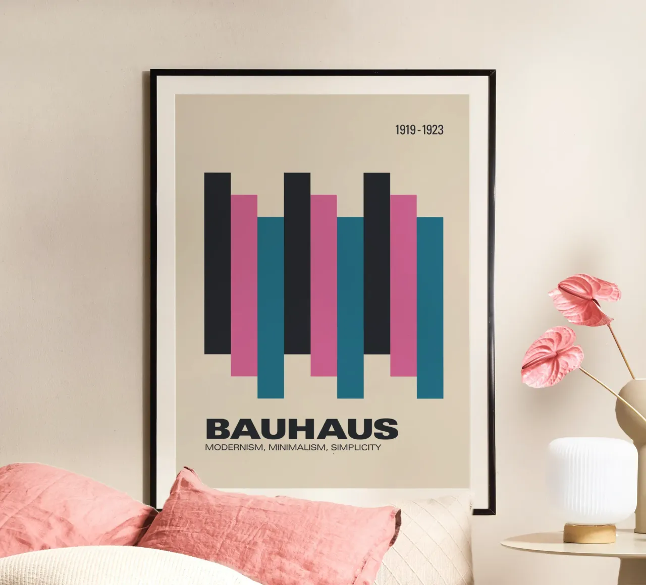 Buntes geometrisches Bauhaus Modernismus Ausstellungsplakat Poster von THE MOTIVATED TYPE
