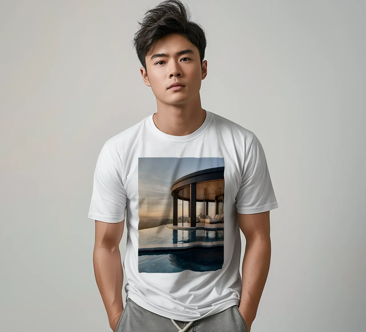 Luxe villa met uitzicht op zonsondergang en moderne architectuur t-shirt van DesignDoodle