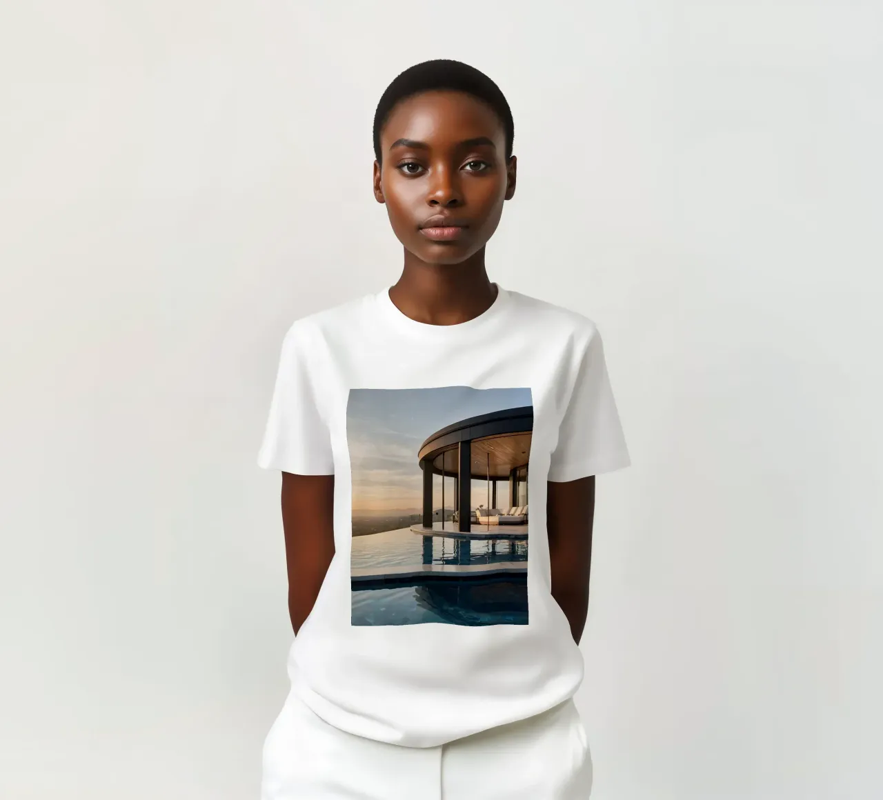 Luxe villa met uitzicht op zonsondergang en moderne architectuur t-shirt van DesignDoodle