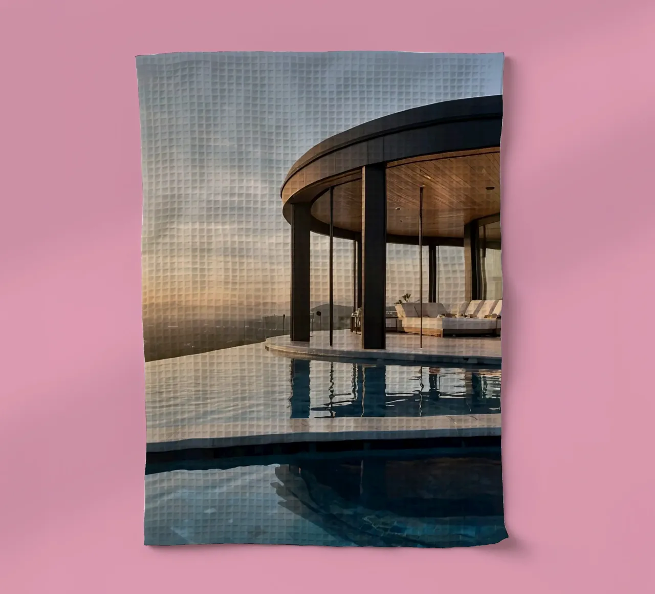 Villa de luxe à l'architecture moderne avec vue sur le coucher de soleil torchon de DesignDoodle