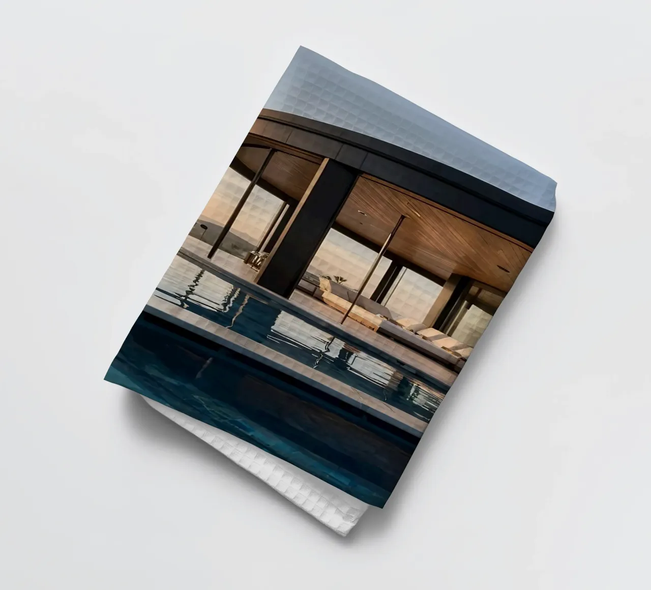 Villa de luxe à l'architecture moderne avec vue sur le coucher de soleil torchon de DesignDoodle