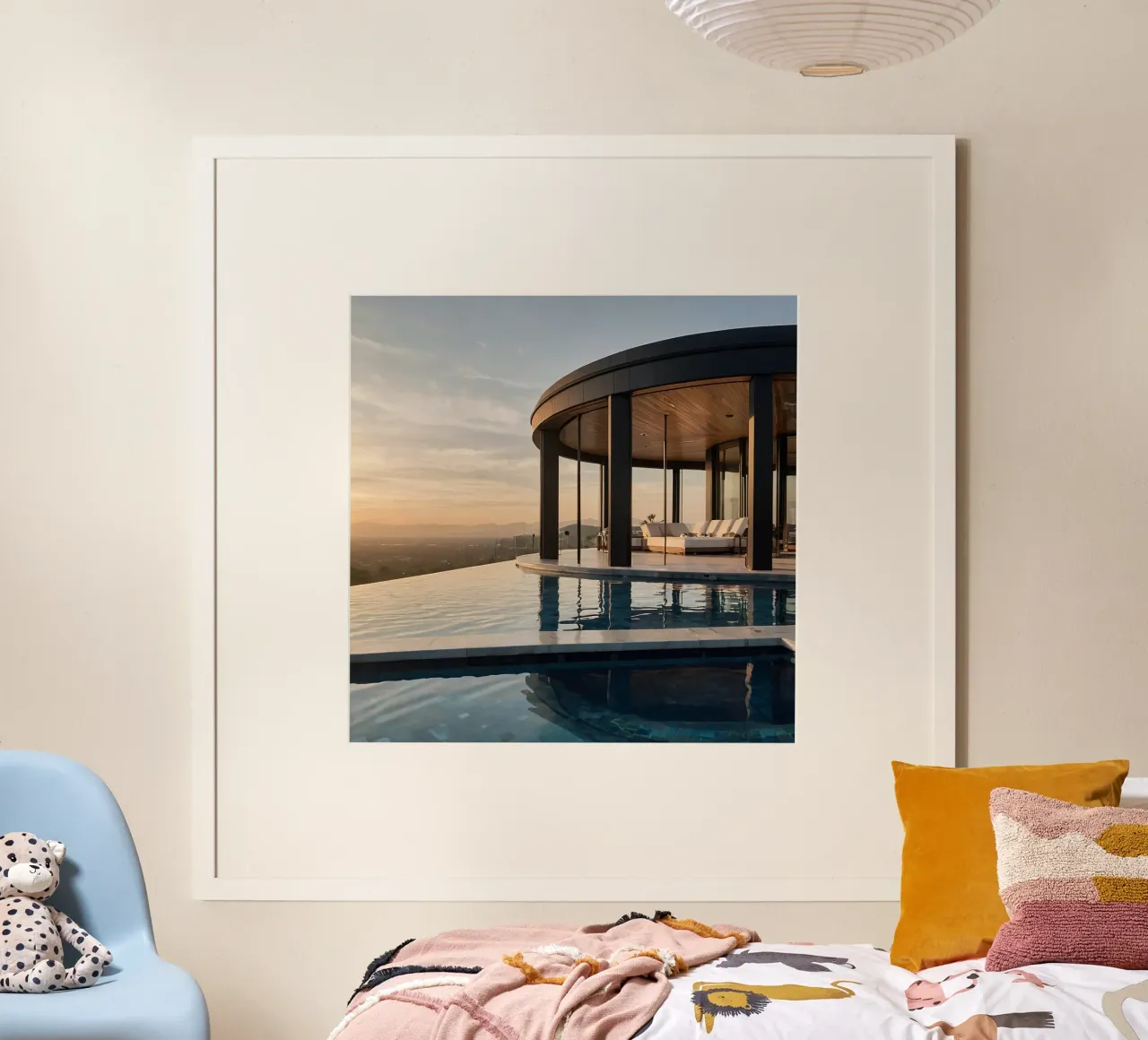 Villa de luxe à l'architecture moderne avec vue sur le coucher de soleil hahnemühle de DesignDoodle