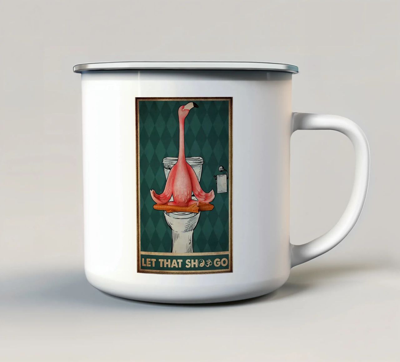 Yoga Let That Shit Go Flamingo tazza in smalto da Aaronshop